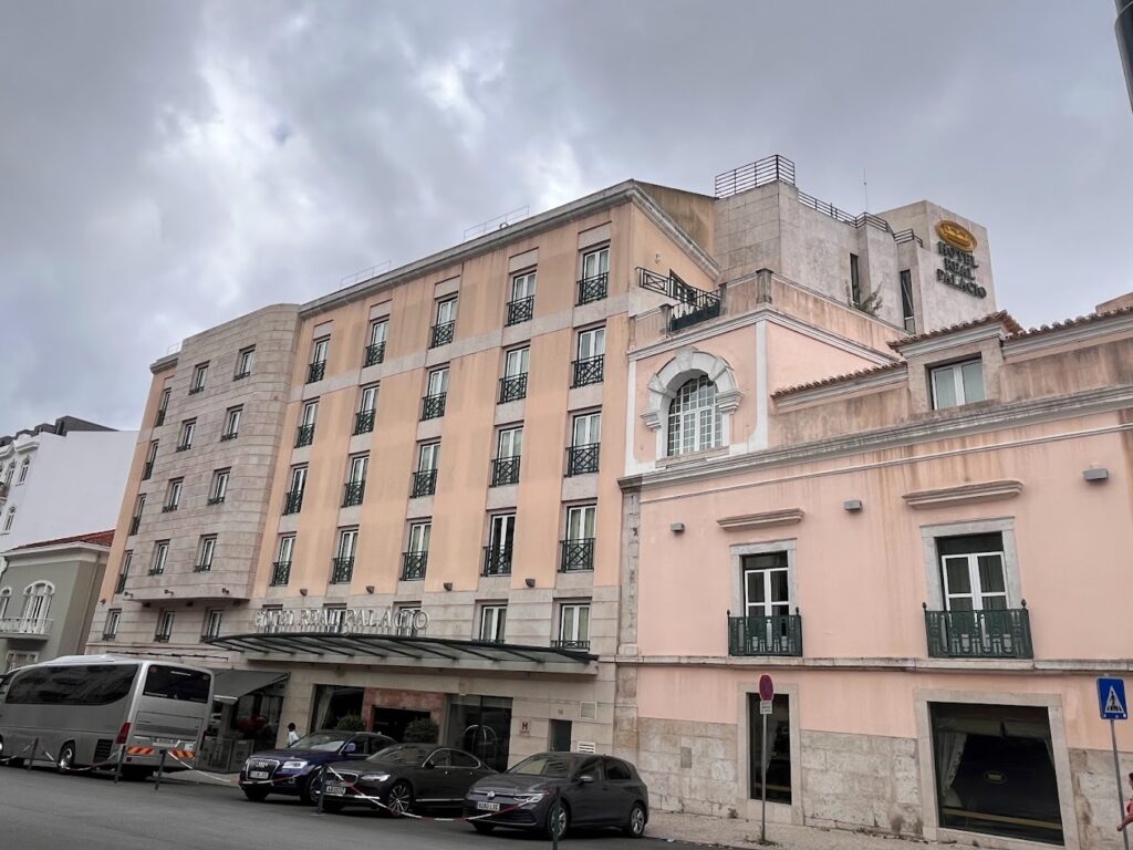 color image with photo of the Hotel Real Palácio, Lisbon Portugal