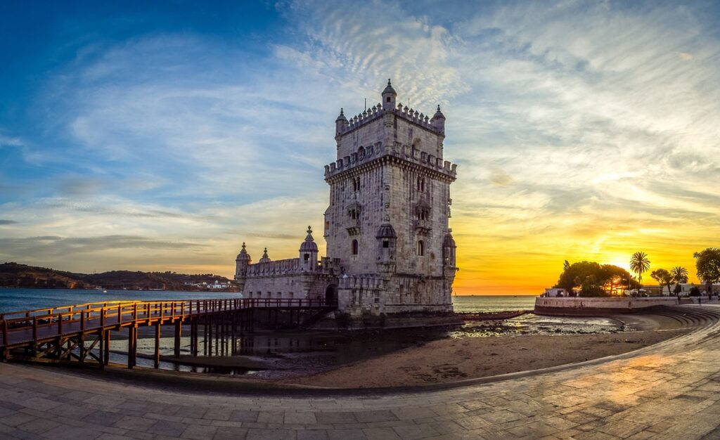 color image with photo of Belém Tower, Lisbon, Portugal